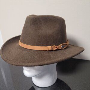 Outback Trading Company Wool Tassy Crusher Brown Fedora Style Hat UPF Western